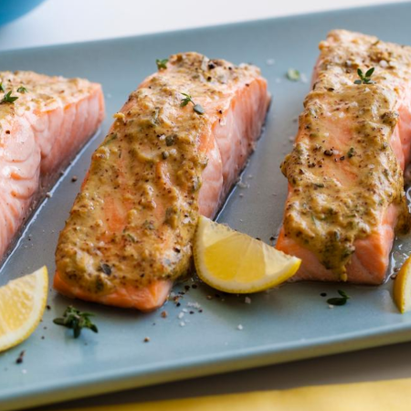Broiled Salmon with Herb Mustard glaze